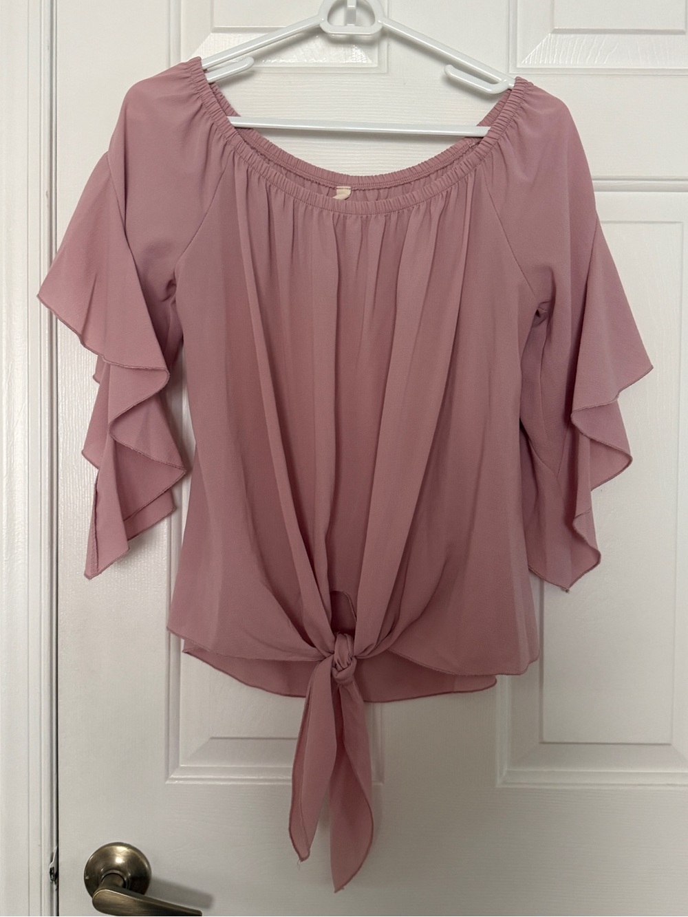 Tyche Rose Pink Tie-Front Flutter Sleeve Blouse